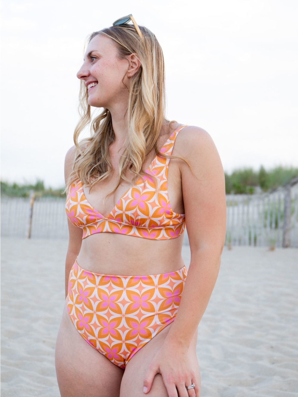 Kitty & Vibe Orange and Pink Halter Bikini Top Size A Cup